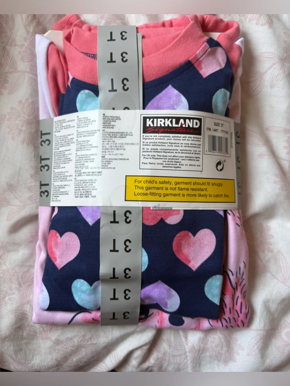 Kirkland Signature Pink Heart & Bear 4-Piece Kids Pajama Set
